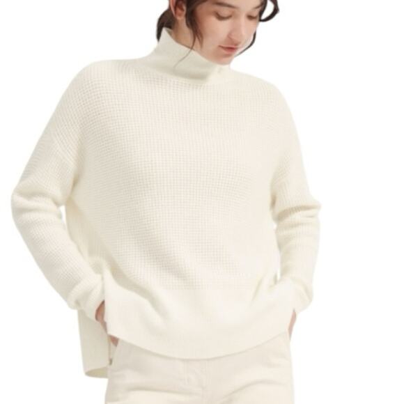 Everlane The Cashmere Waffle Square Turtleneck Sweater Cream Ivory size XS - Picture 1 of 9